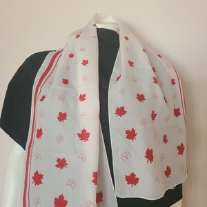 White Scarf with Red Maple Leaf Print